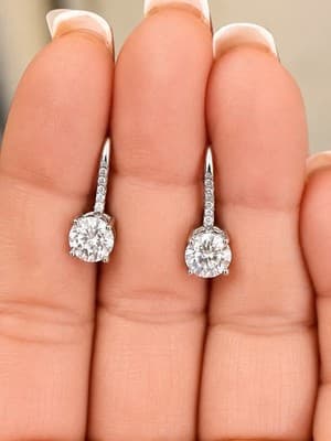 2 ctw Round Lab Grown Diamond Hidden Halo Earrings 14K White Gold, DE, VS1 - Thumbnail 4