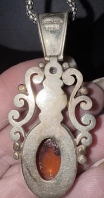 Sterling BA Suarti Amber, onyx, moon stone pendant With 22 In. Ss Necklace - Thumbnail 7