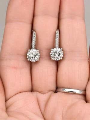 2 ctw Round Lab Grown Diamond Hidden Halo Earrings 14K White Gold, DE, VS1 - Thumbnail 3