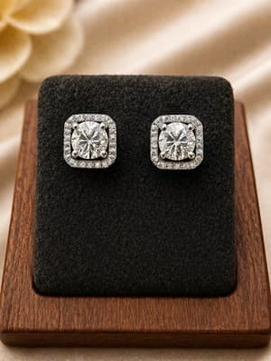 3 Ctw Lab Created Diamond Stud Earrings 14 Kt White Gold - Thumbnail 5