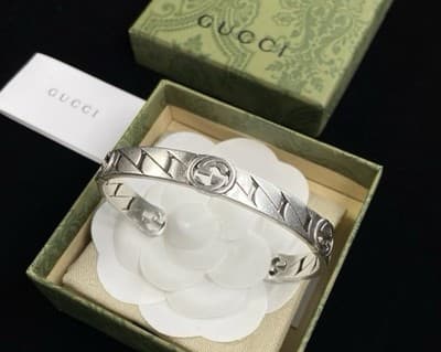 Gucci Interlocking Sterling Silver Cuff Unisex Bracelet Comes W Box - Thumbnail 6