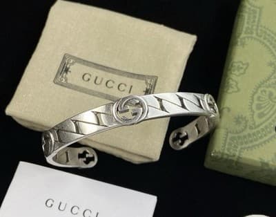 Gucci Interlocking Sterling Silver Cuff Unisex Bracelet Comes W Box - Thumbnail 4