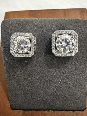 3 Ctw Lab Created Diamond Stud Earrings 14 Kt White Gold - Thumbnail 4