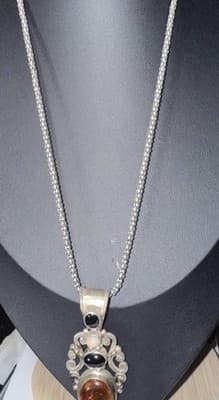 Sterling BA Suarti Amber, onyx, moon stone pendant With 22 In. Ss Necklace - Thumbnail 9