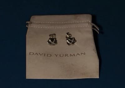 David Yurman Sterling Silver Black Onyx and Diamonds Cable Wrap Stud Earrings - Thumbnail 2