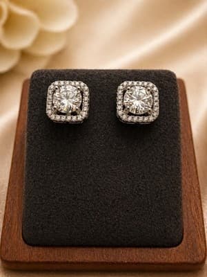 3 Ctw Lab Created Diamond Stud Earrings 14 Kt White Gold - Thumbnail 3