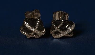David Yurman Sterling Silver Black Onyx and Diamonds Cable Wrap Stud Earrings - Thumbnail 4