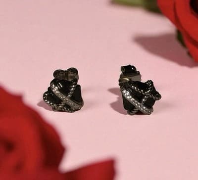 David Yurman Sterling Silver Black Onyx and Diamonds Cable Wrap Stud Earrings - Thumbnail 3