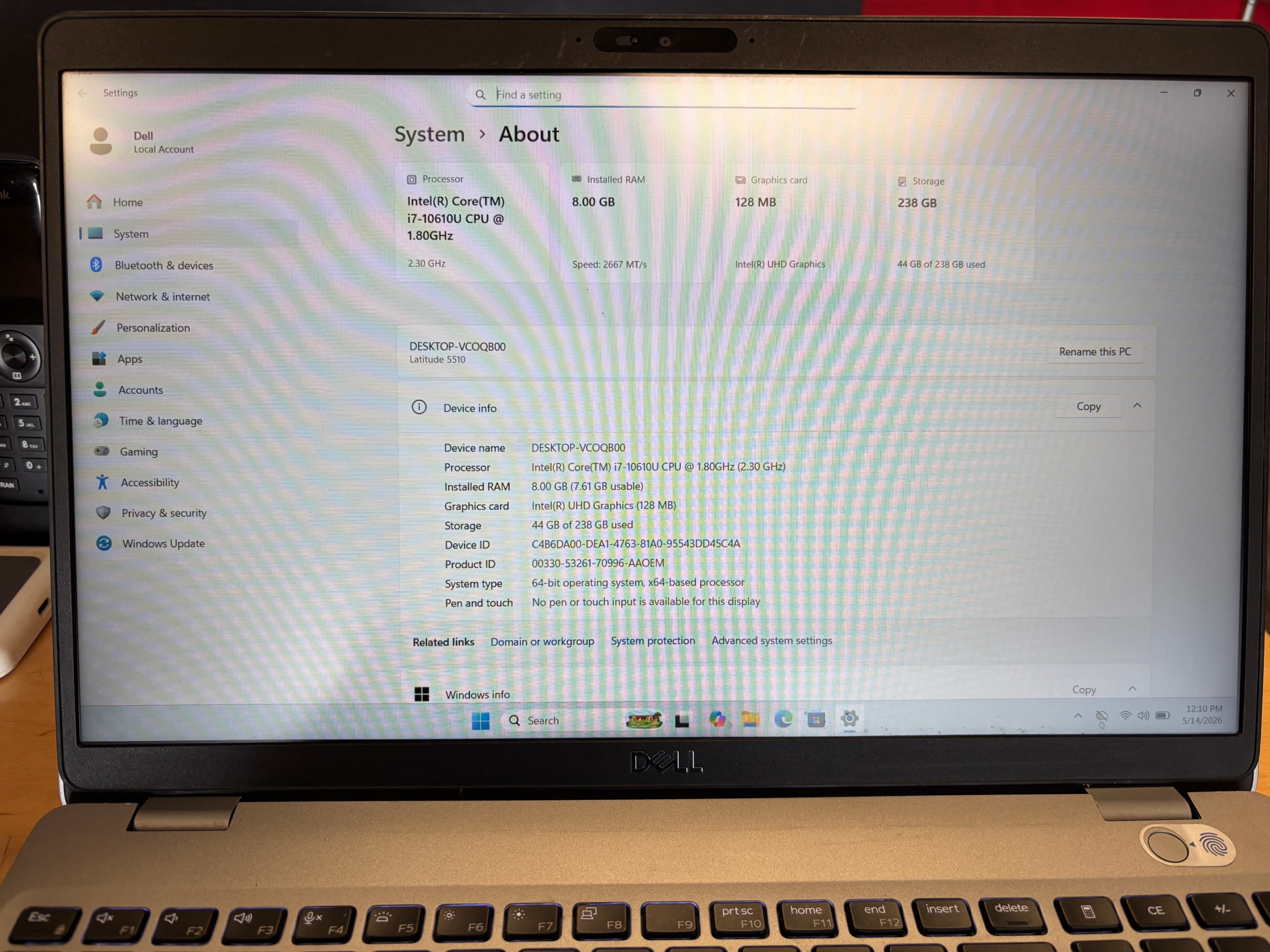 Dell Laptop i7-10610U 8GB RAM 256GB SSD Windows 11 Pro - Thumbnail 2