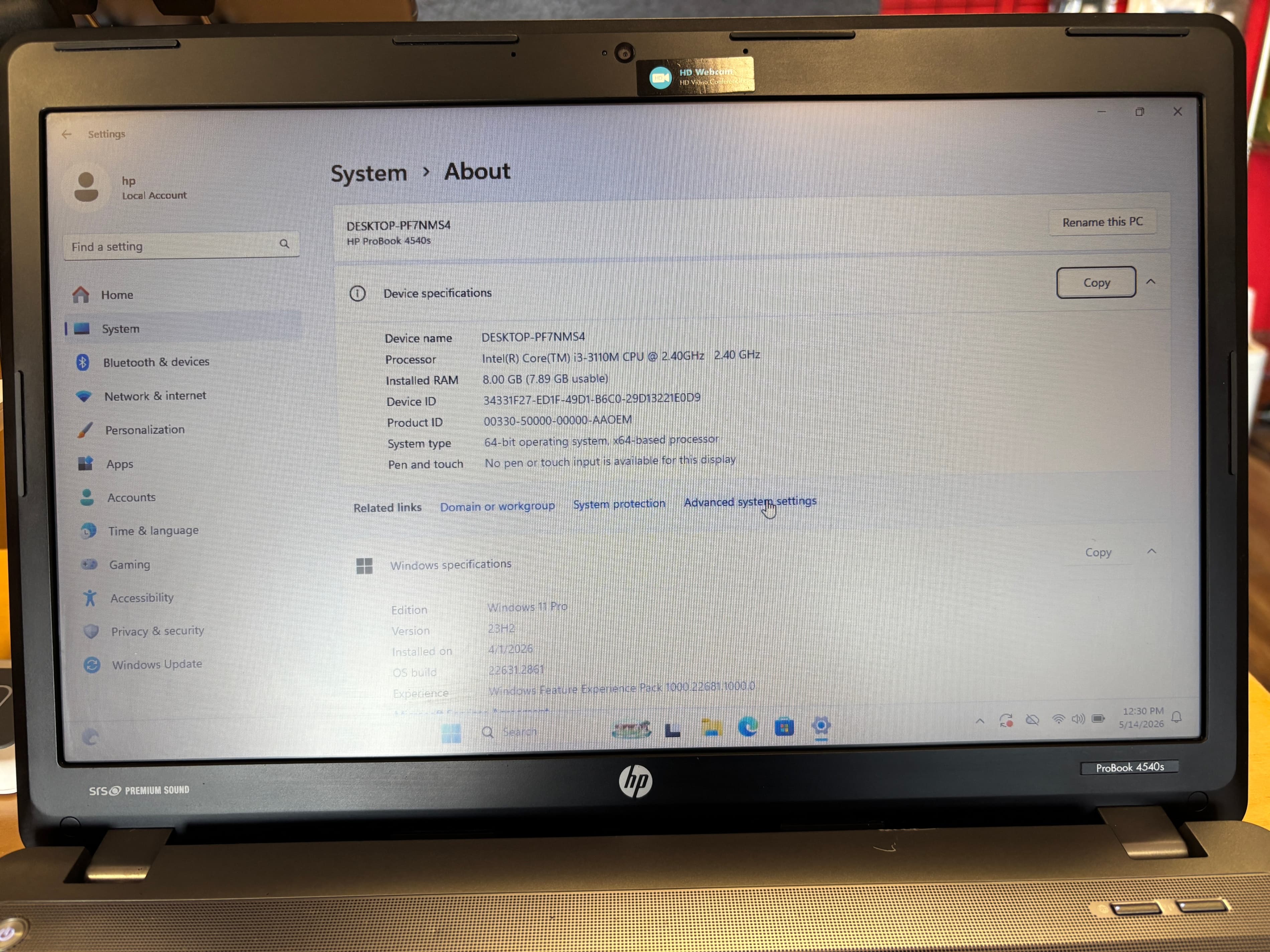 HP ProBook 4540s Laptop Intel i3 8GB RAM 128GB SSD - Thumbnail 2