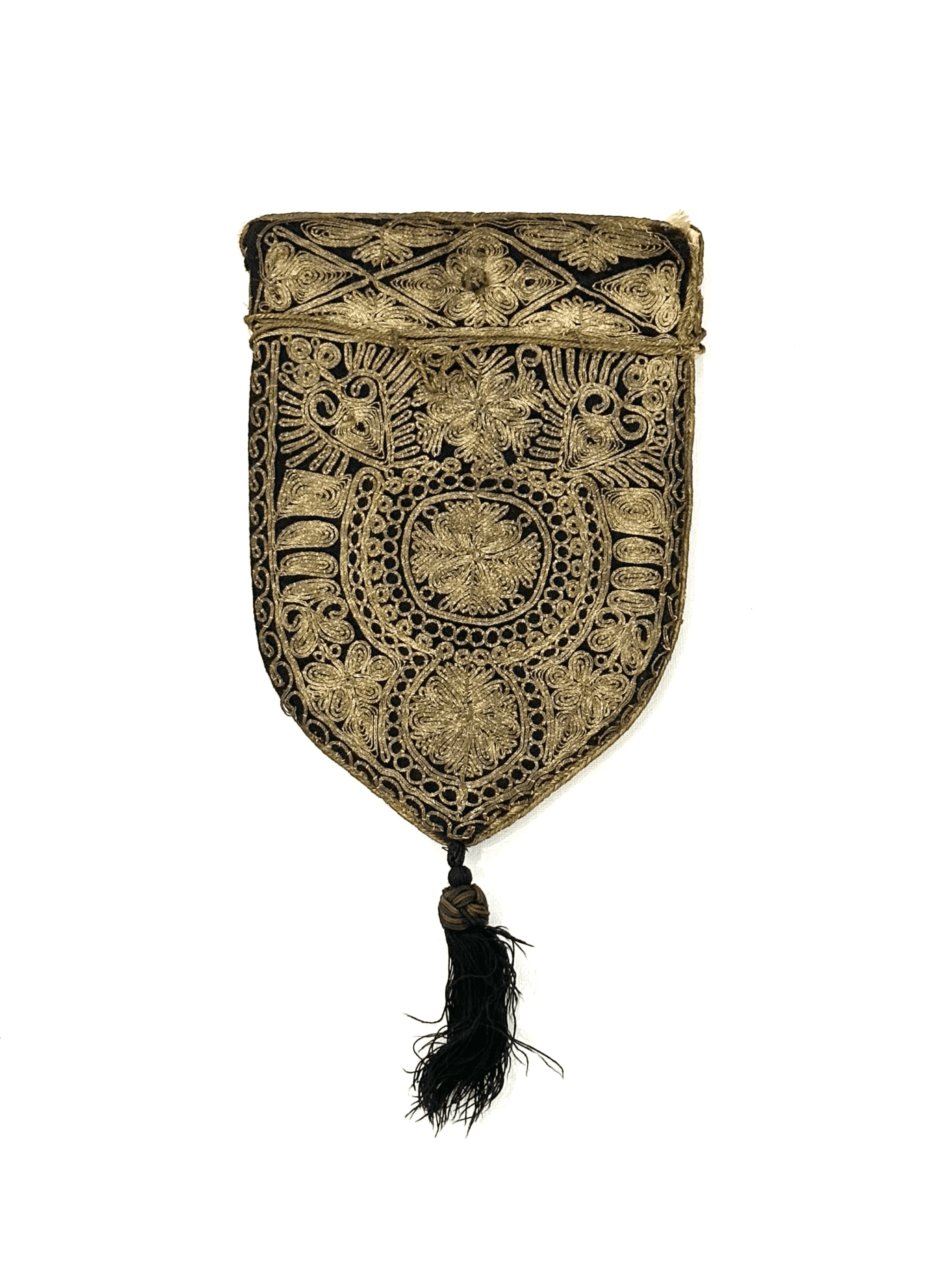 1920s Antique Embroidered Turkish Ottoman Textile Pouch with Tassel - Thumbnail 2
