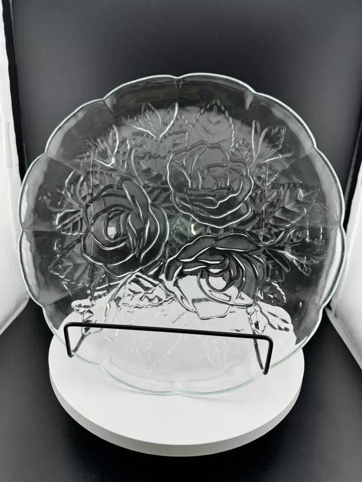 Pressed Glass Rose Platter - Image 1