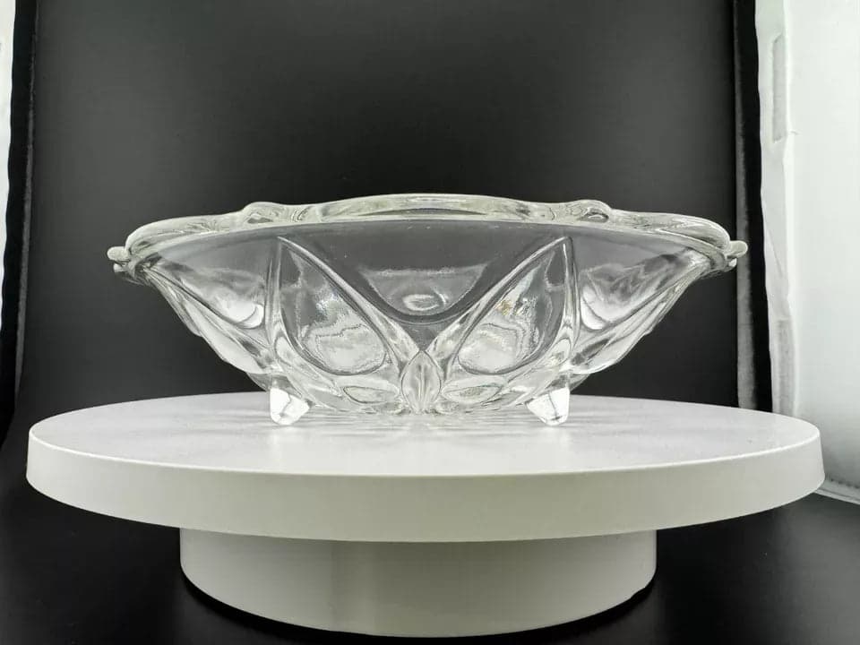 Vintage Anchor Hocking "TEARDROPS & DOTS 920" Clear Glass Footed Bowl - Thumbnail 2