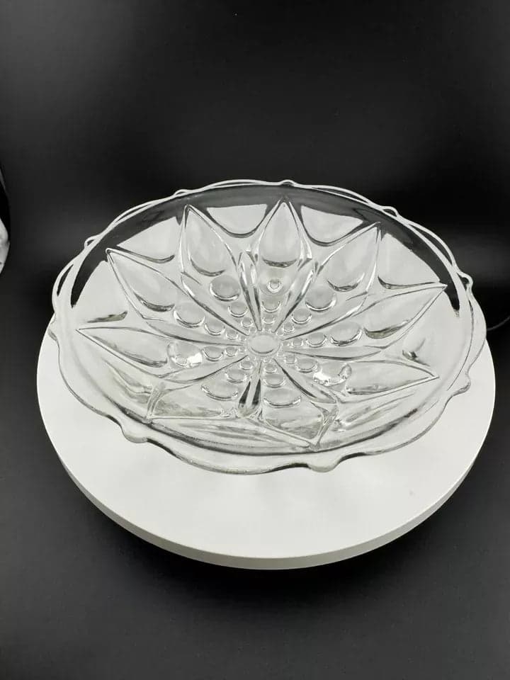 Vintage Anchor Hocking "TEARDROPS & DOTS 920" Clear Glass Footed Bowl - Image 1