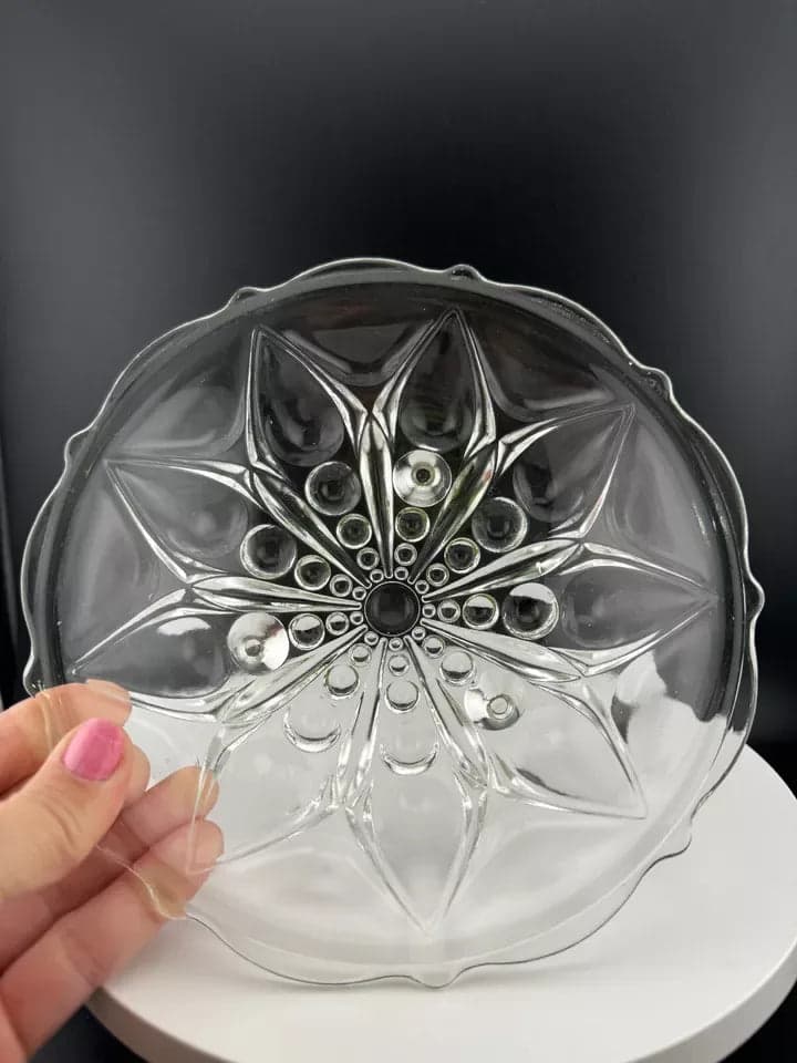 Vintage Anchor Hocking "TEARDROPS & DOTS 920" Clear Glass Footed Bowl - Thumbnail 4