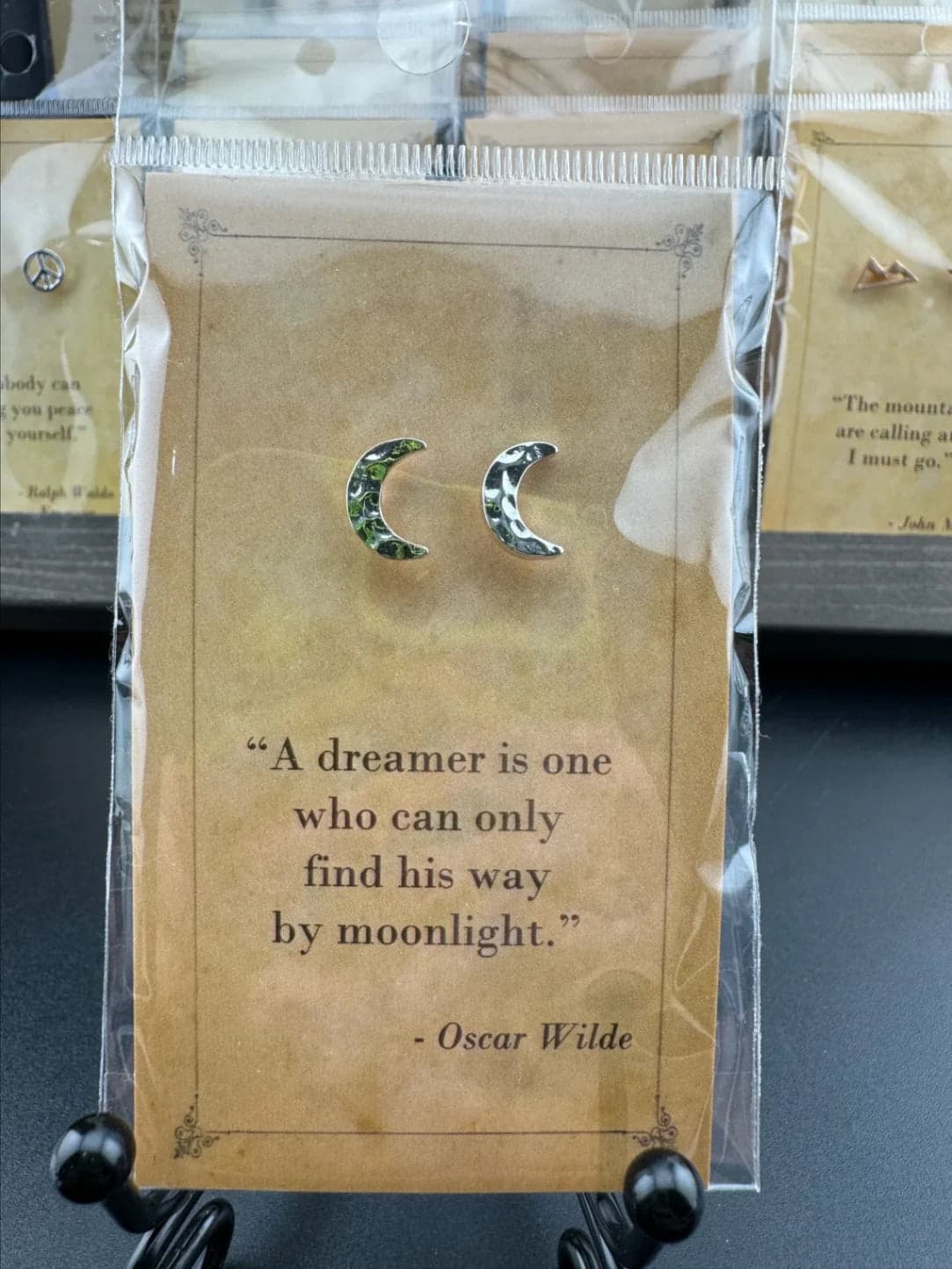 Bookish Quote Earrings - Silver Crescent Moon Oscar Wilde - Thumbnail 3