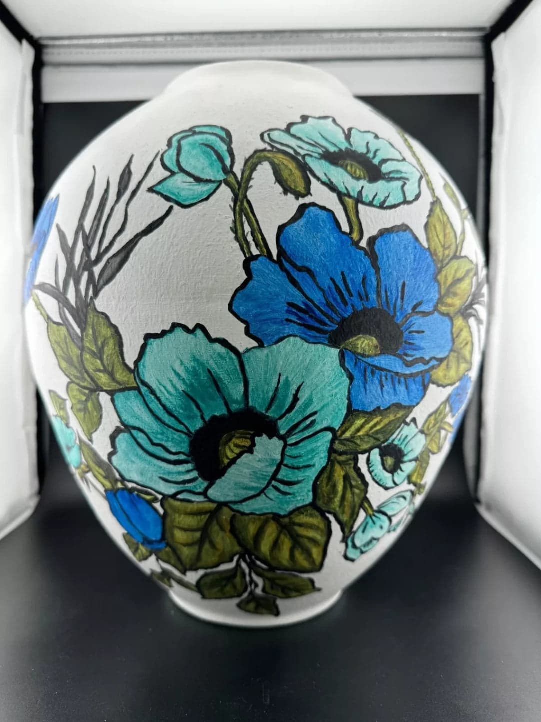 Hand-Painted Ceramic Vase Blue Poppy - Thumbnail 4