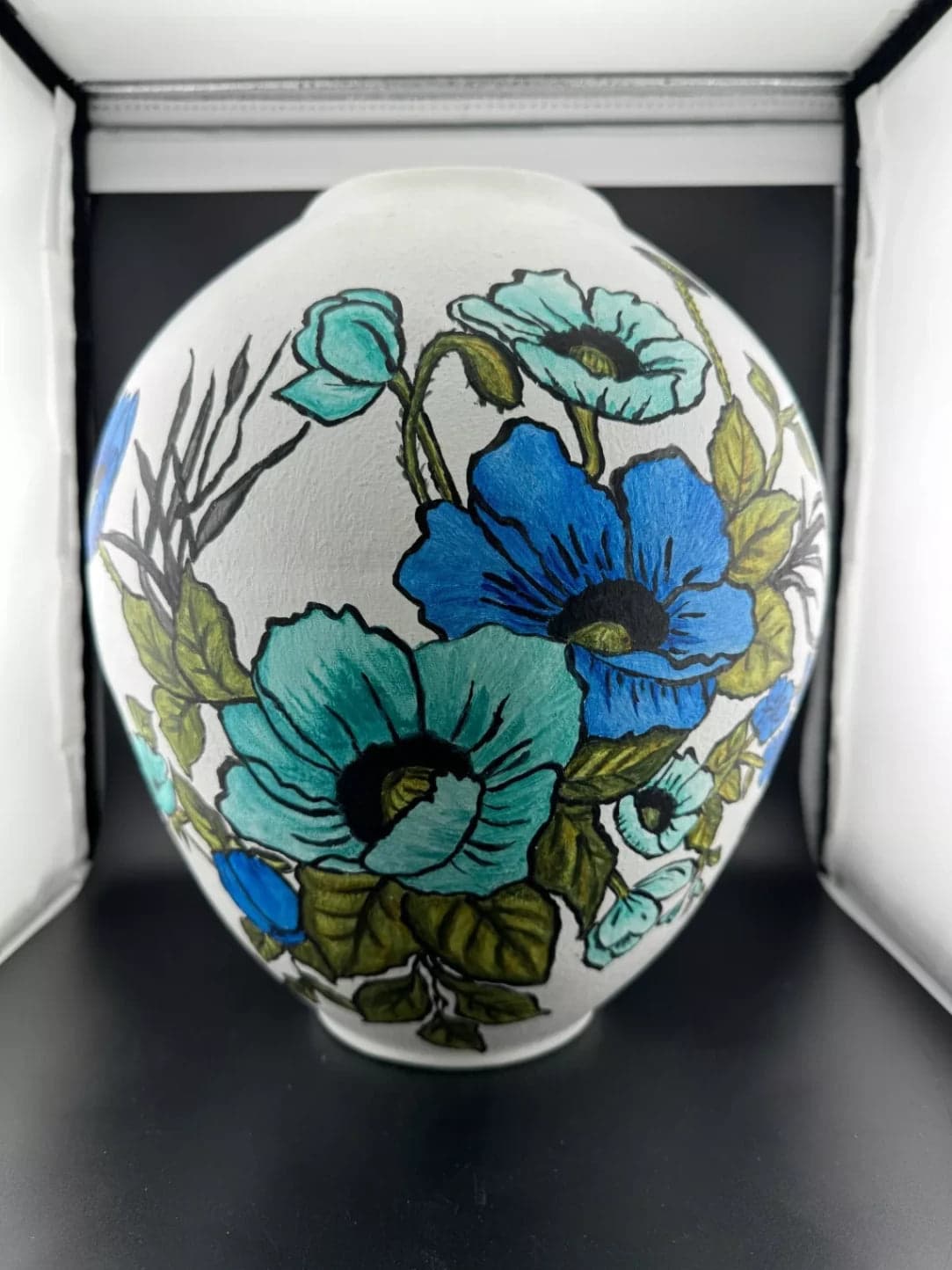 Hand-Painted Ceramic Vase Blue Poppy - Image 1