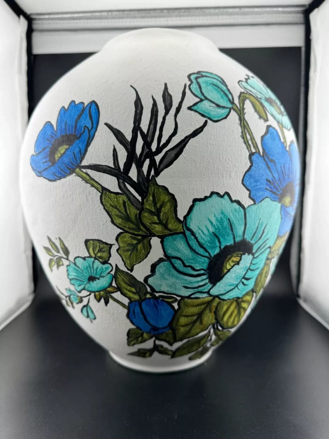 Hand-Painted Ceramic Vase Blue Poppy - Thumbnail 3