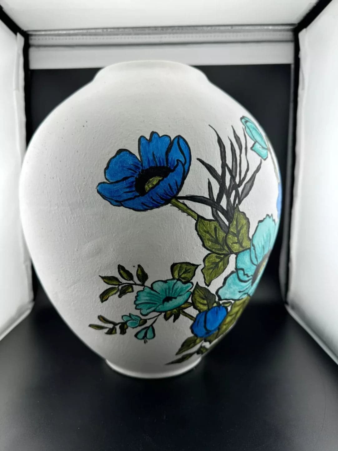 Hand-Painted Ceramic Vase Blue Poppy - Thumbnail 2