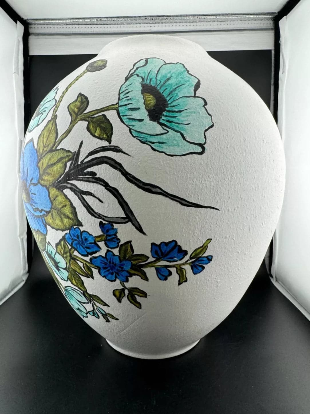Hand-Painted Ceramic Vase Blue Poppy - Thumbnail 6