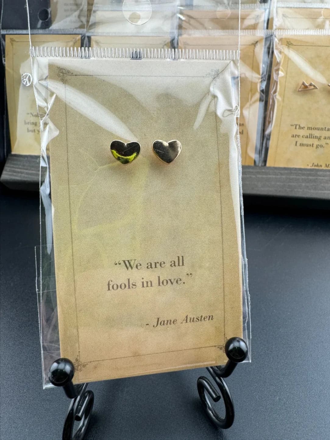 Bookish Quote Earrings - Gold Heart Jane Austen - Thumbnail 2