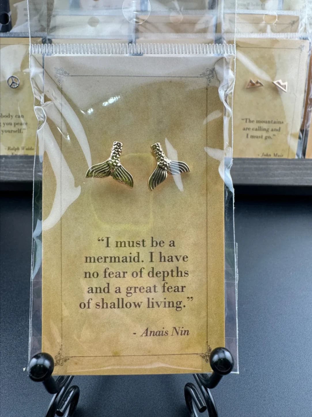 Bookish Quote Earrings - Gold Mermaid Anais Nin - Thumbnail 3