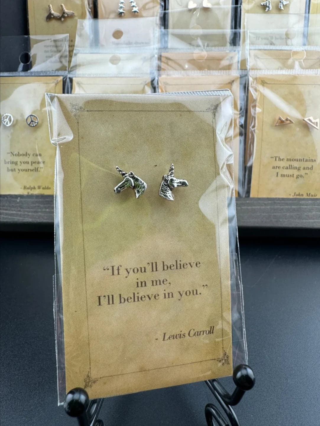 Bookish Quote Earrings - Silver Unicorn Lewis Carroll - Thumbnail 2