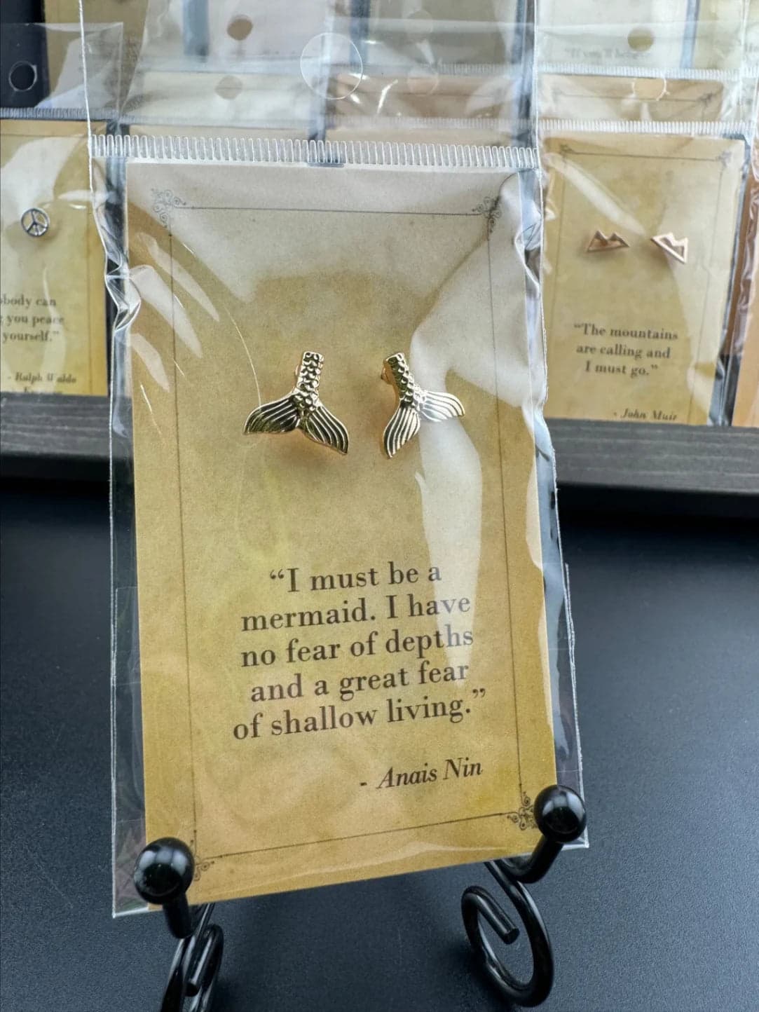 Bookish Quote Earrings - Gold Mermaid Anais Nin - Thumbnail 2
