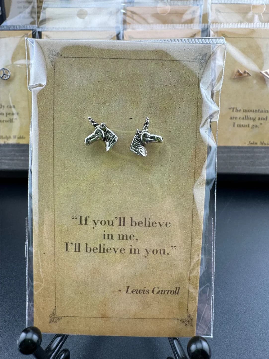 Bookish Quote Earrings - Silver Unicorn Lewis Carroll - Thumbnail 3
