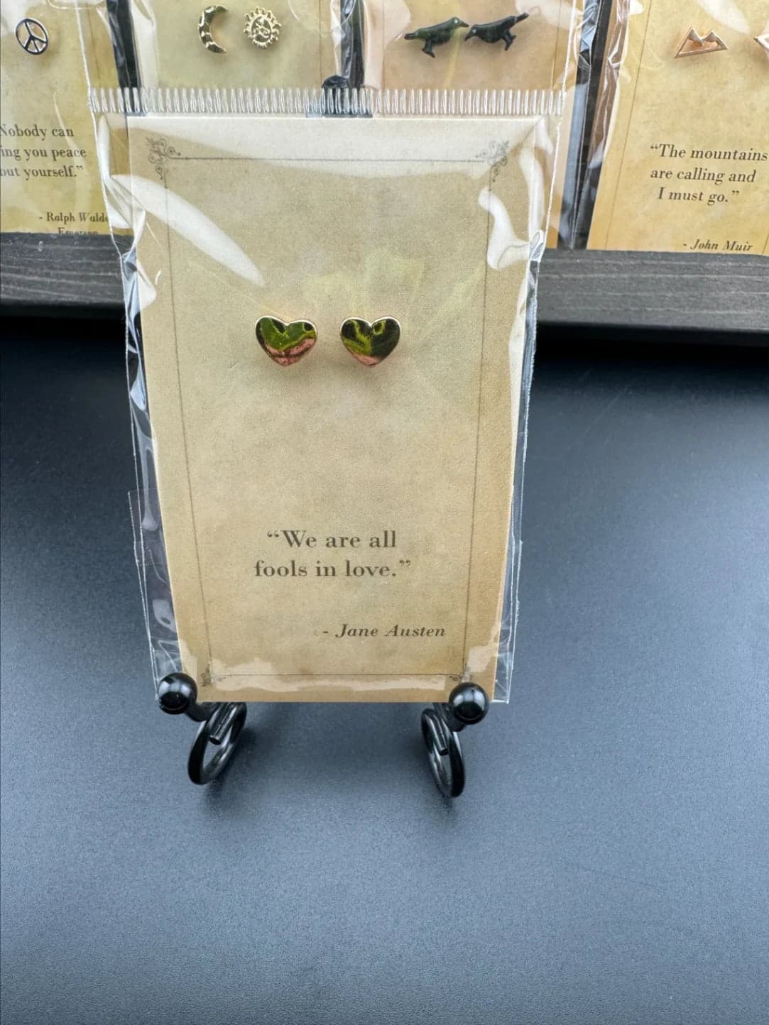 Bookish Quote Earrings - Gold Heart Jane Austen - Thumbnail 3