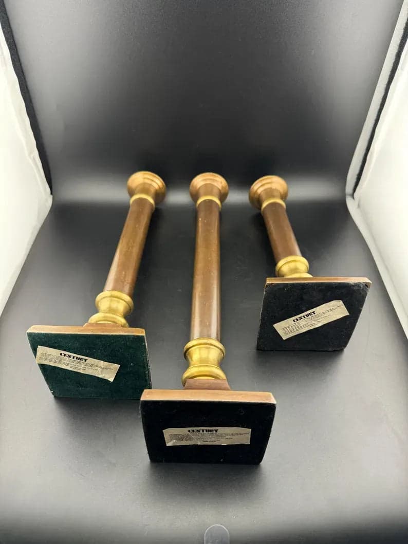 Set of 3 Two-Tone Brass Taper Candlesticks - Thumbnail 4
