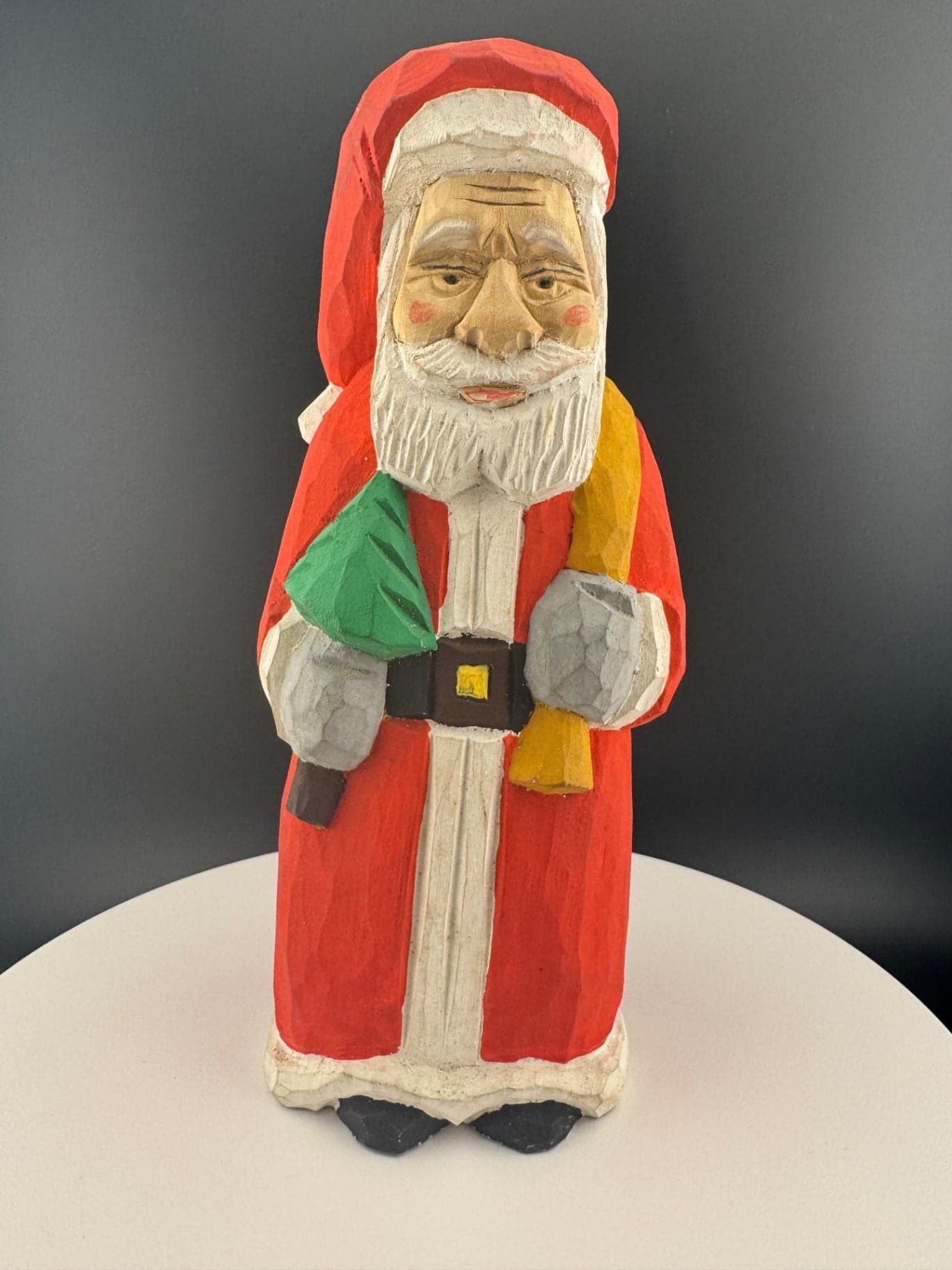 Hand-Carved Folk Santa Claus Statue - Image 1