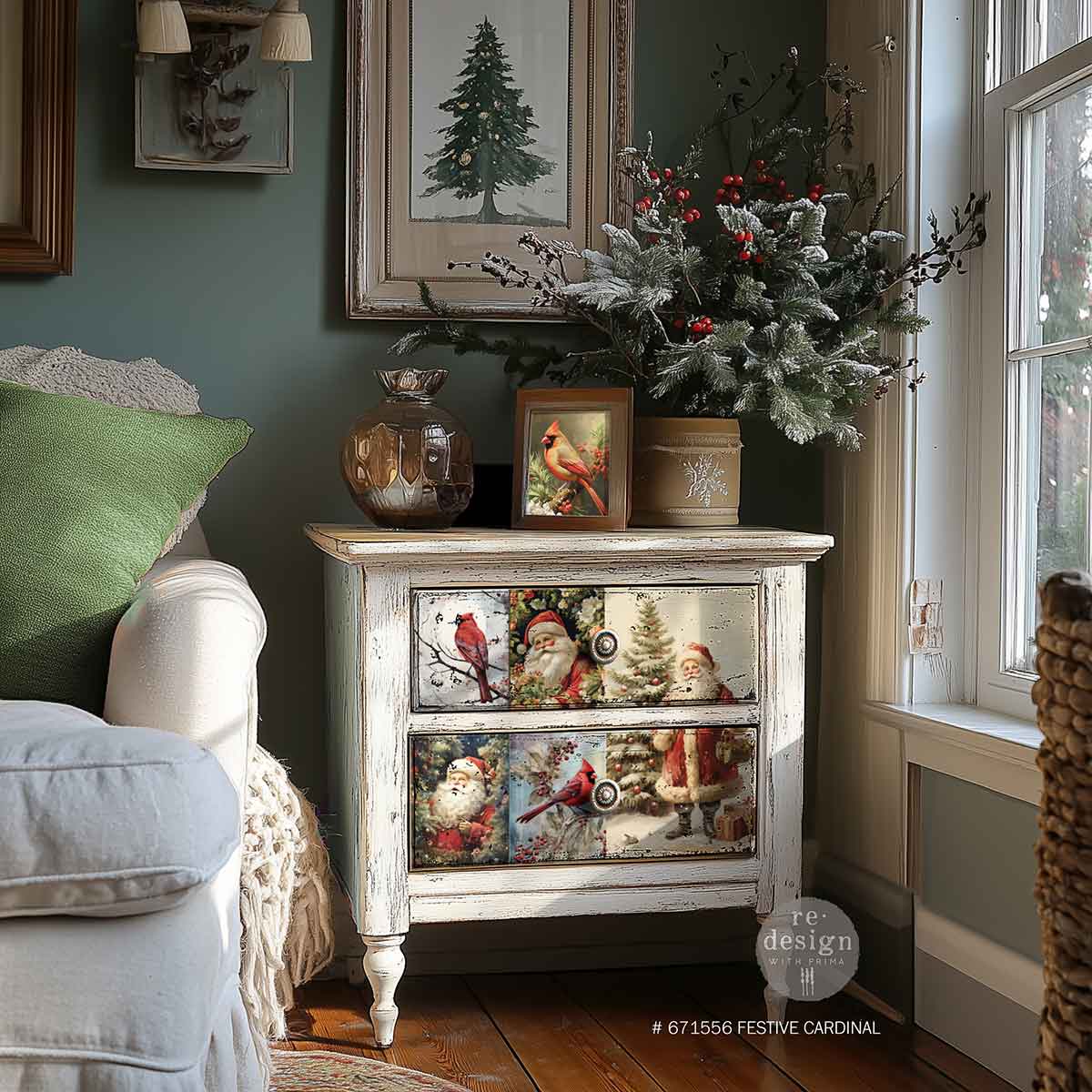 A3 Decoupage Fiber Pack - Festive Cardinal. - Thumbnail 2