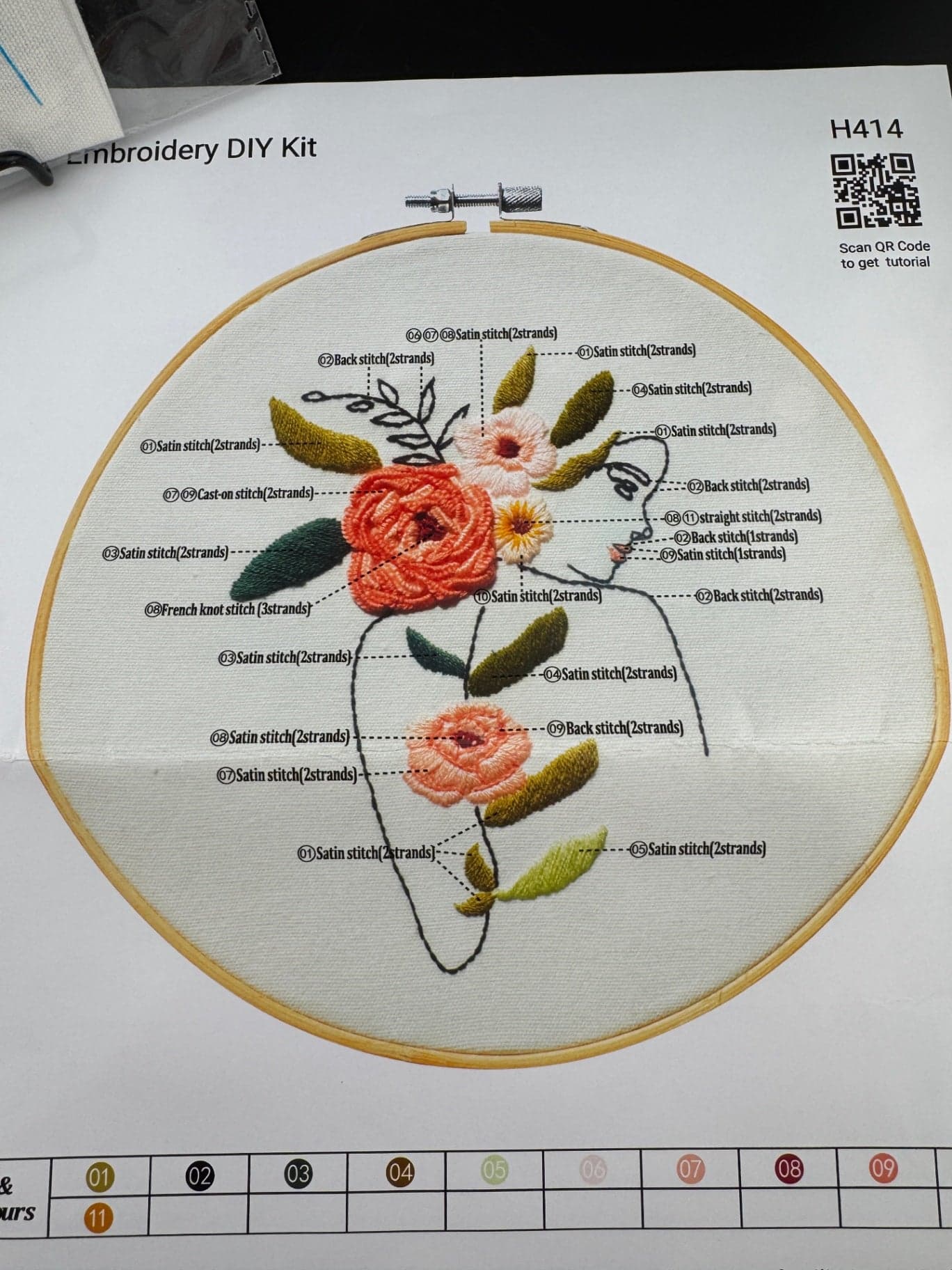 New Woman Outline with Floral Pattern Embroidery Kit - H414 - Thumbnail 2