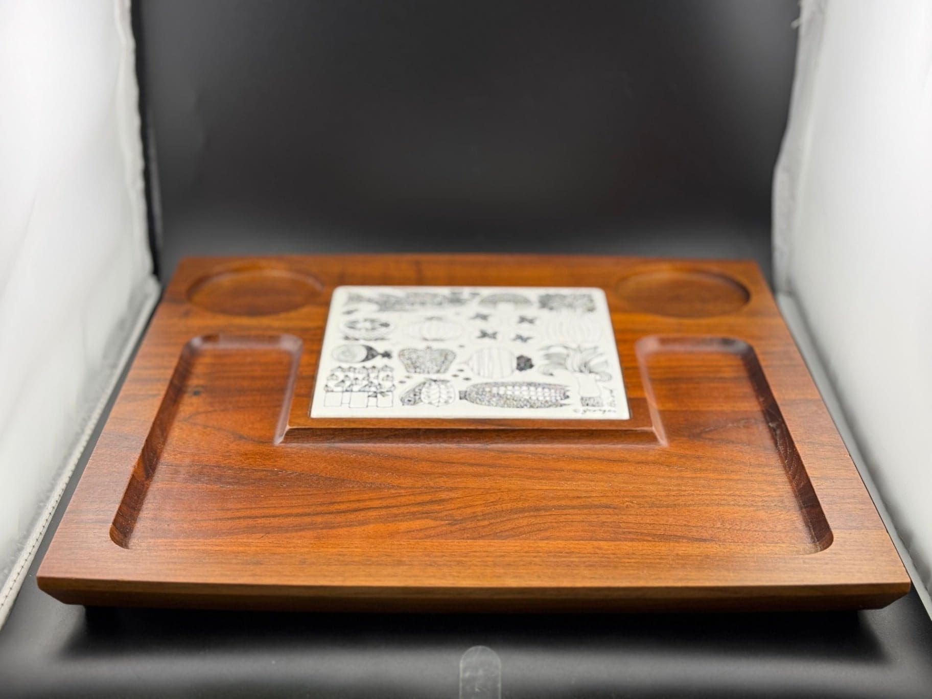 Mid Cen Teak Cheese Tray/Georges Briard - Thumbnail 6