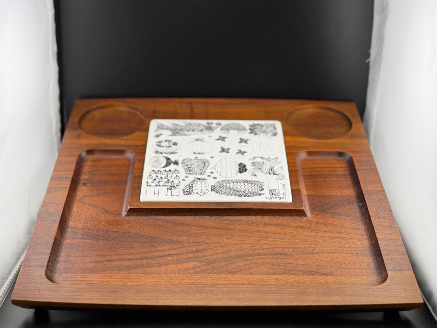 Mid Cen Teak Cheese Tray/Georges Briard - Image 1