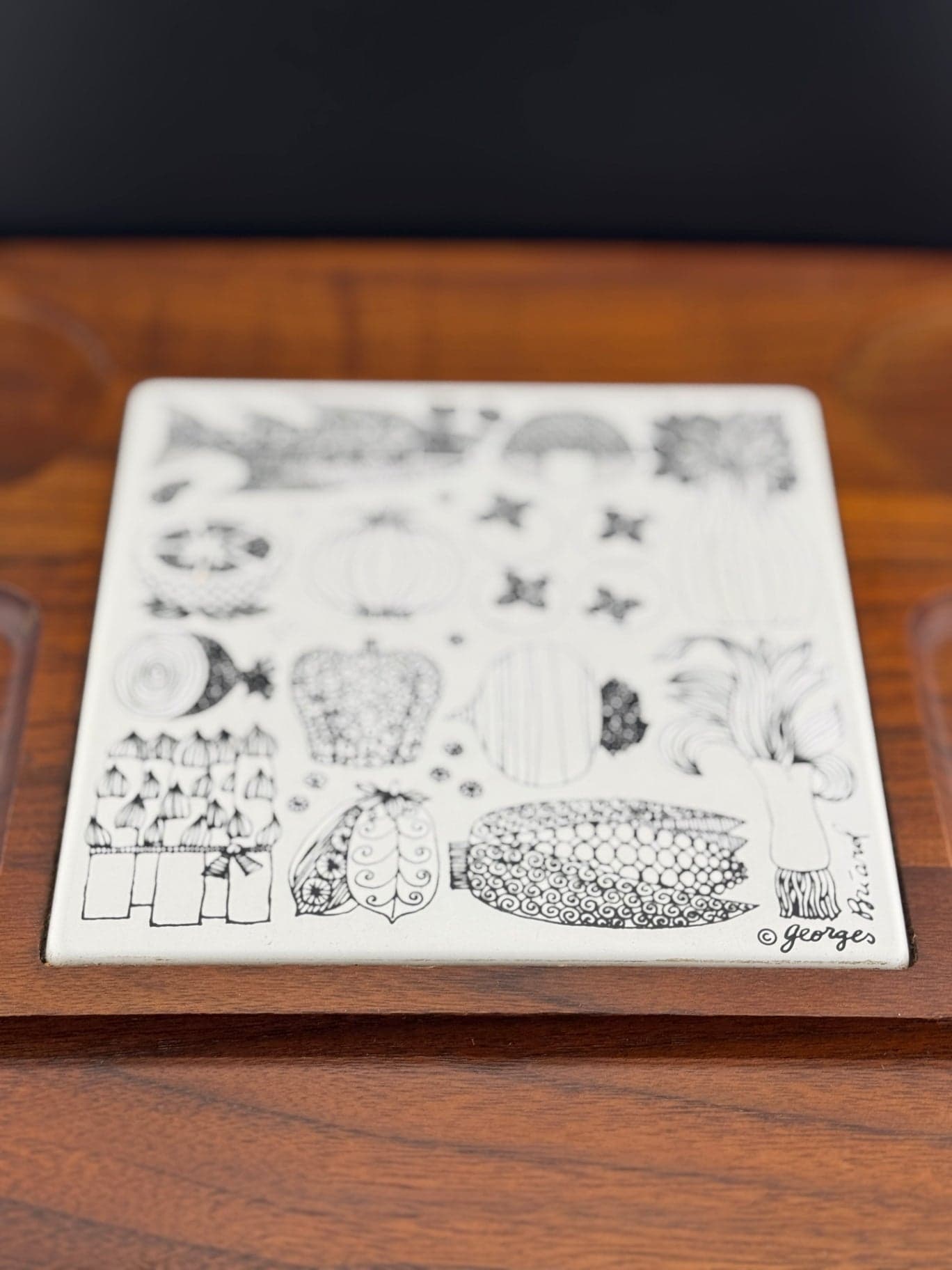 Mid Cen Teak Cheese Tray/Georges Briard - Thumbnail 2