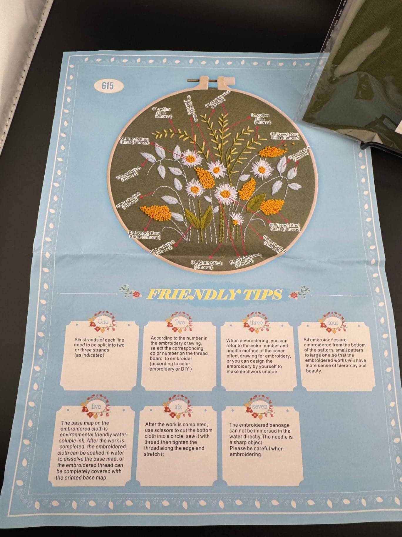 New White & Yellow Wildflowers Embroidery Kit - No. 615 - Image 1