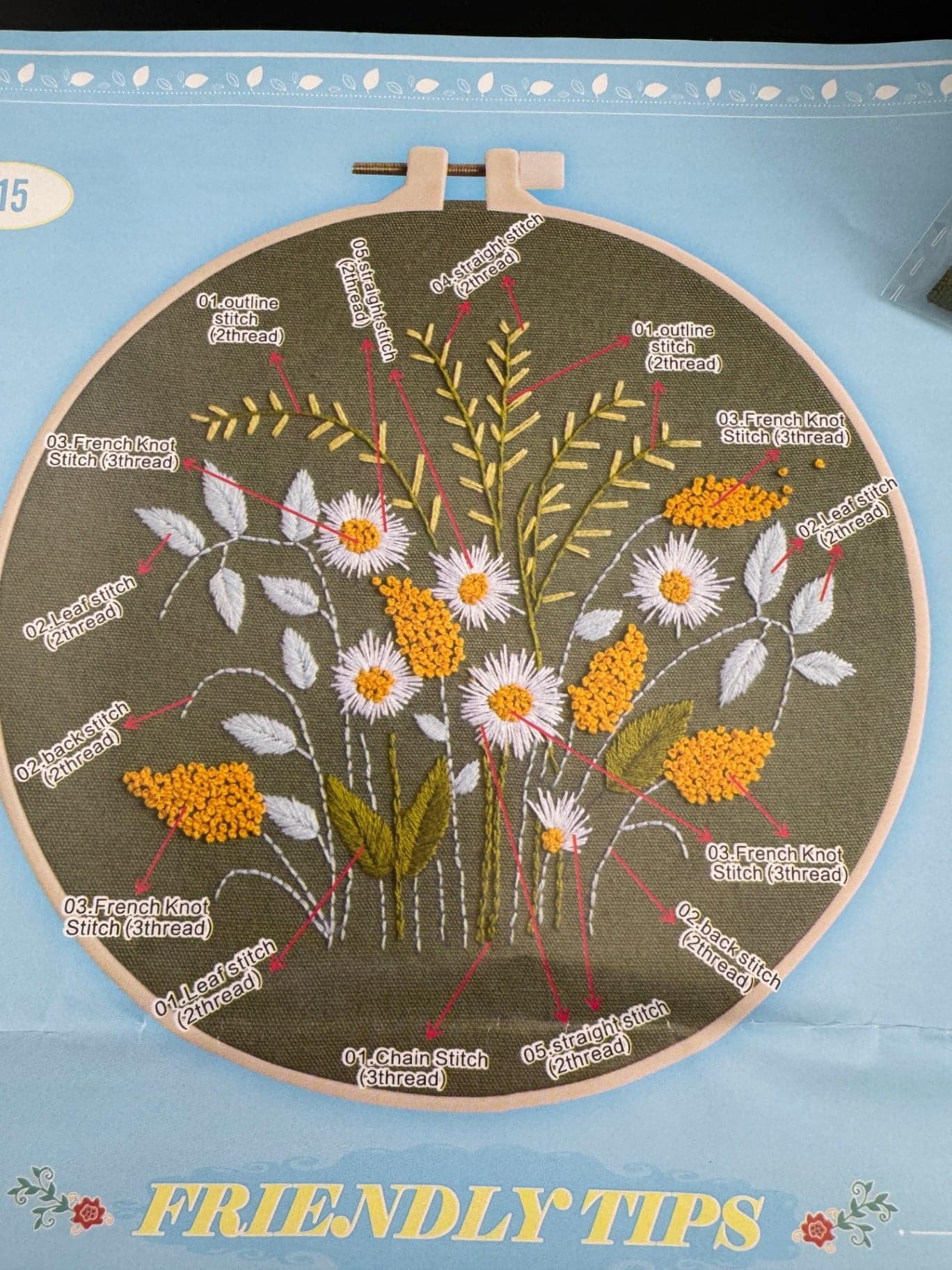 New White & Yellow Wildflowers Embroidery Kit - No. 615 - Thumbnail 2