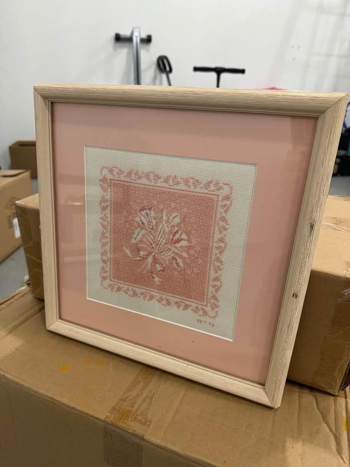 Soft Pink Floral Cross Stitch - Image 1