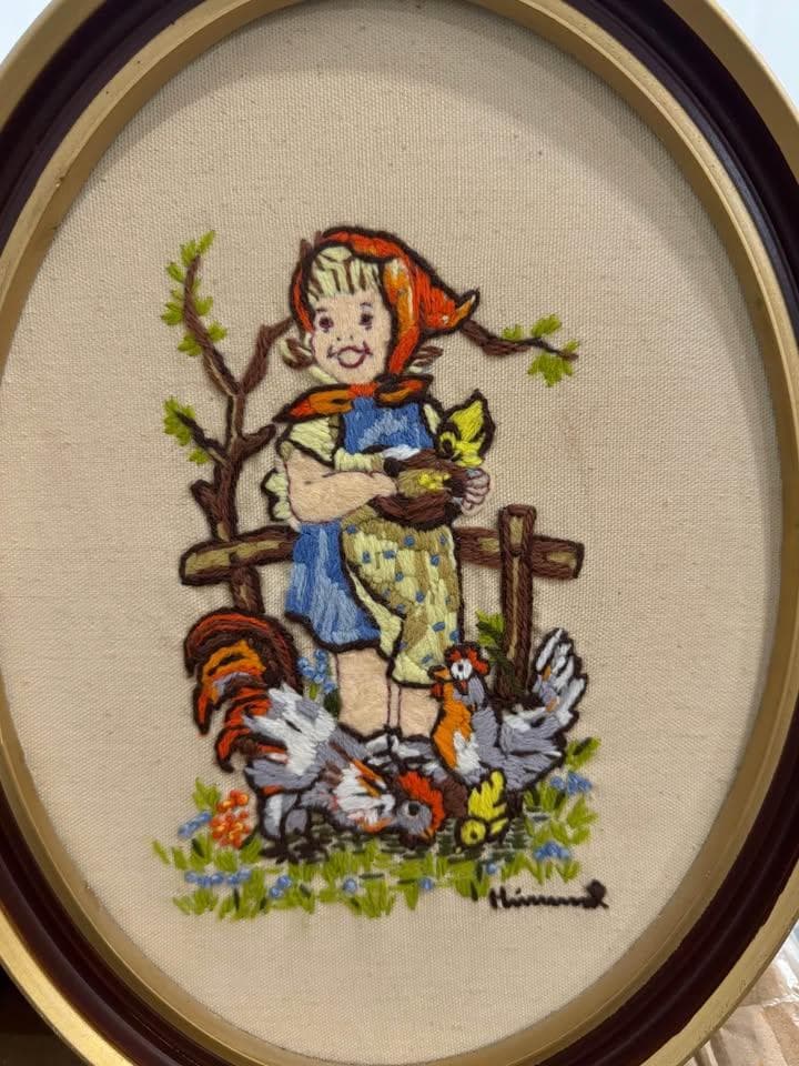 Hummel Girl with Chickens Crewel - Image 1
