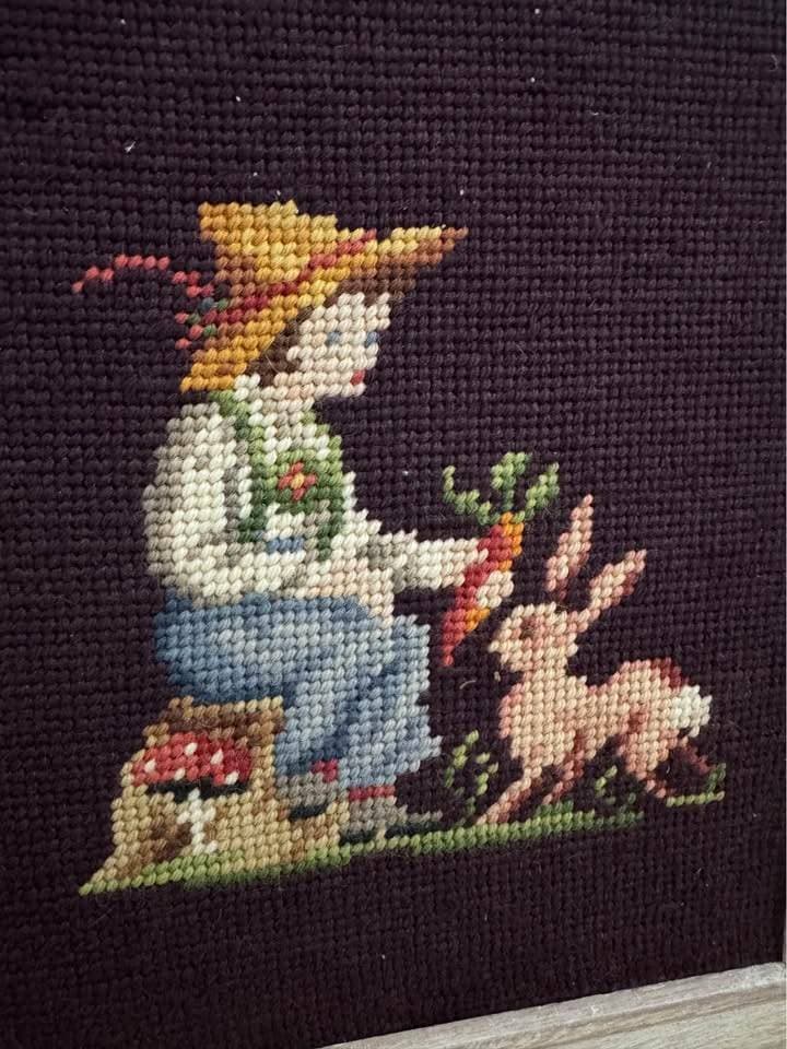 Hummel Style Boy with Bunny Crewel - Thumbnail 3