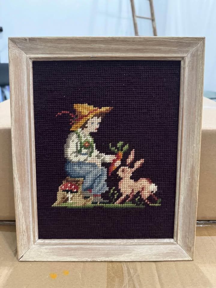 Hummel Style Boy with Bunny Crewel - Image 1