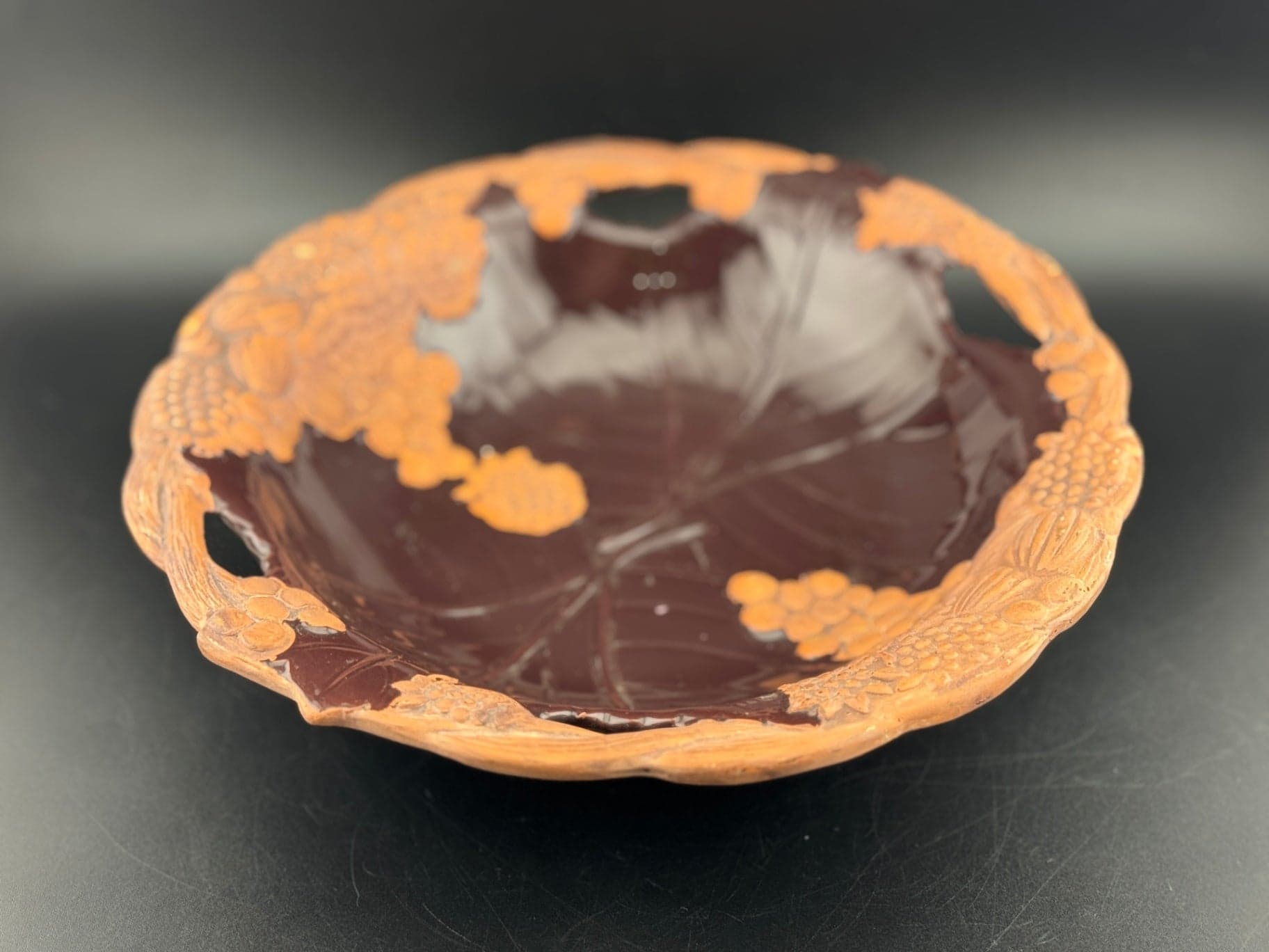 Hand Painted 8.5" Pottery Footed Bowl - Thumbnail 4