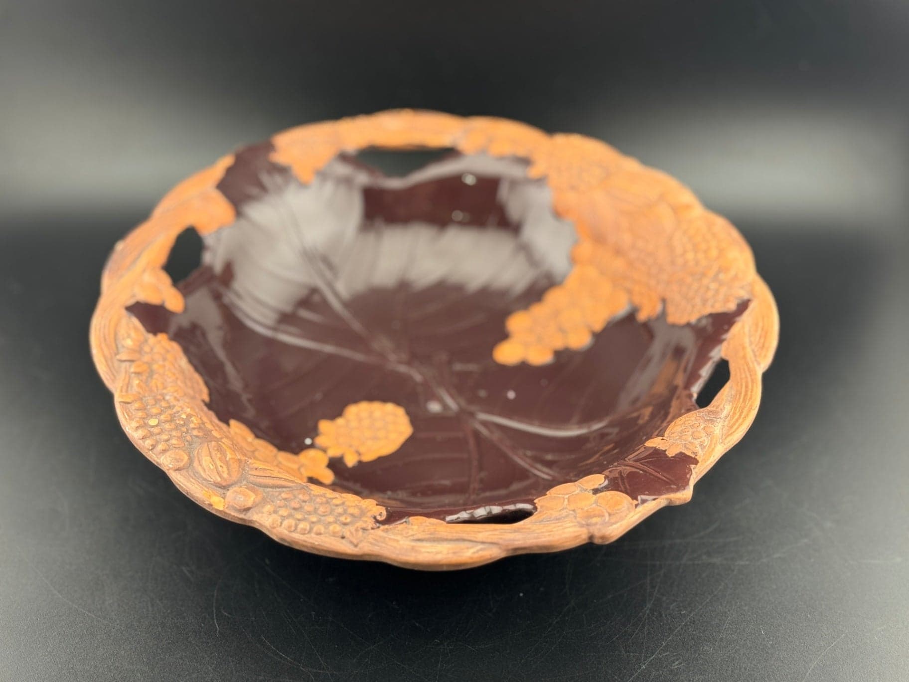 Hand Painted 8.5" Pottery Footed Bowl - Thumbnail 3