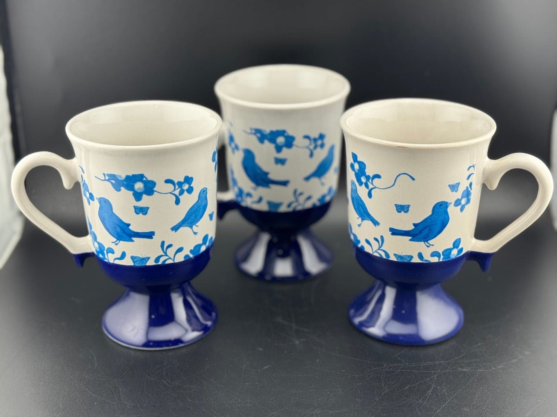 Set of 3 Pedestal Blue Bird Mugs - Image 1
