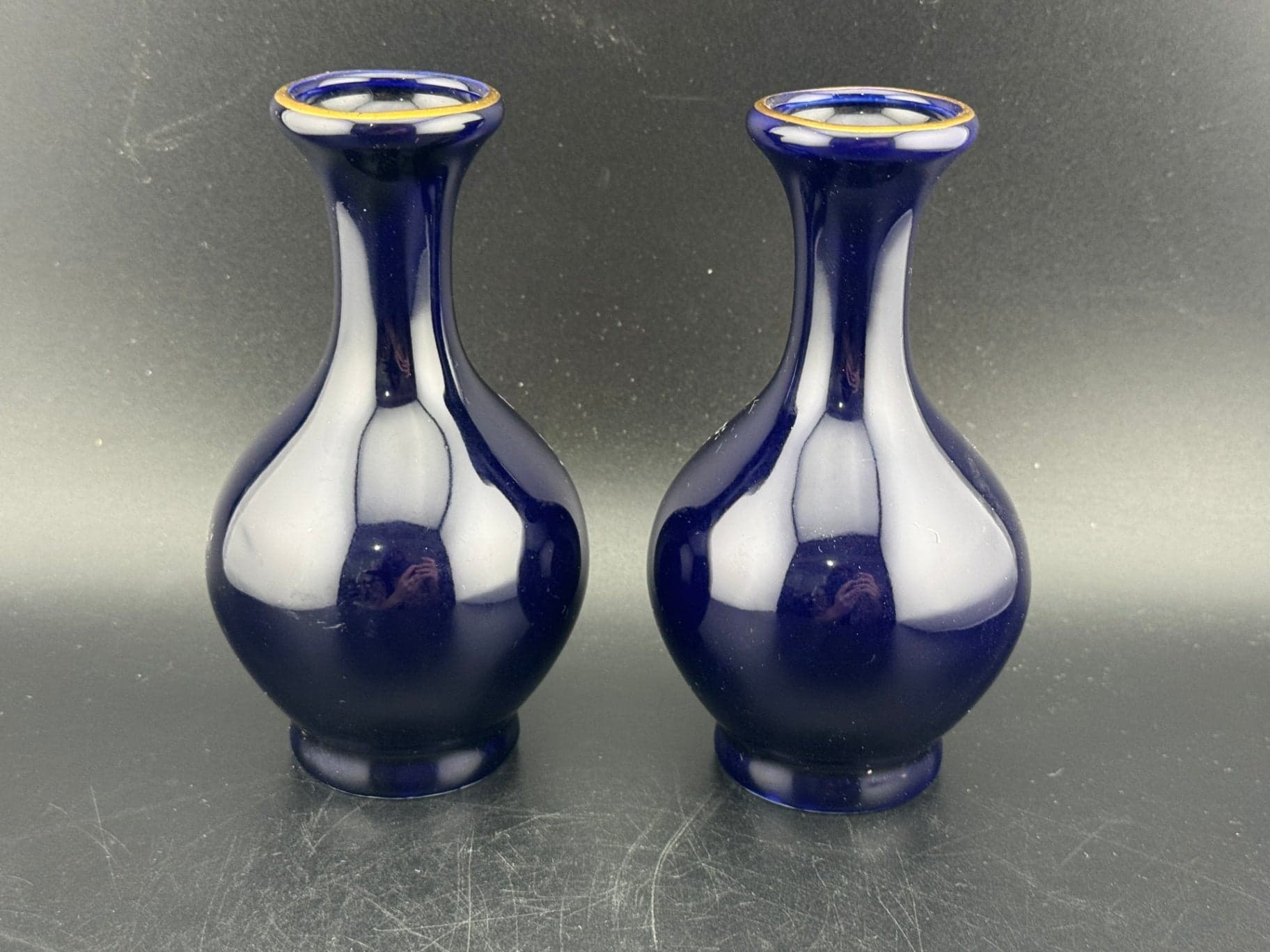 VTG Kutani Cobalt Blue Porc Vase Pair - Thumbnail 5