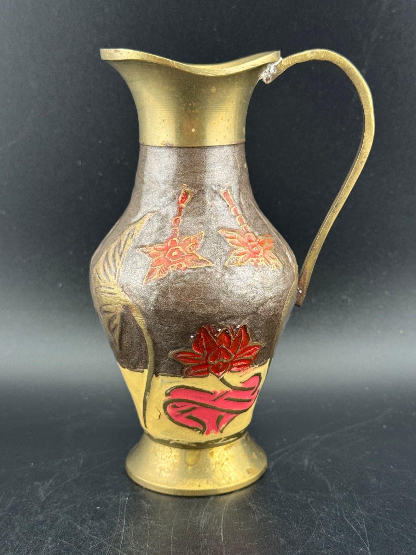 Vintage Brass Enamel Pitcher - Image 1