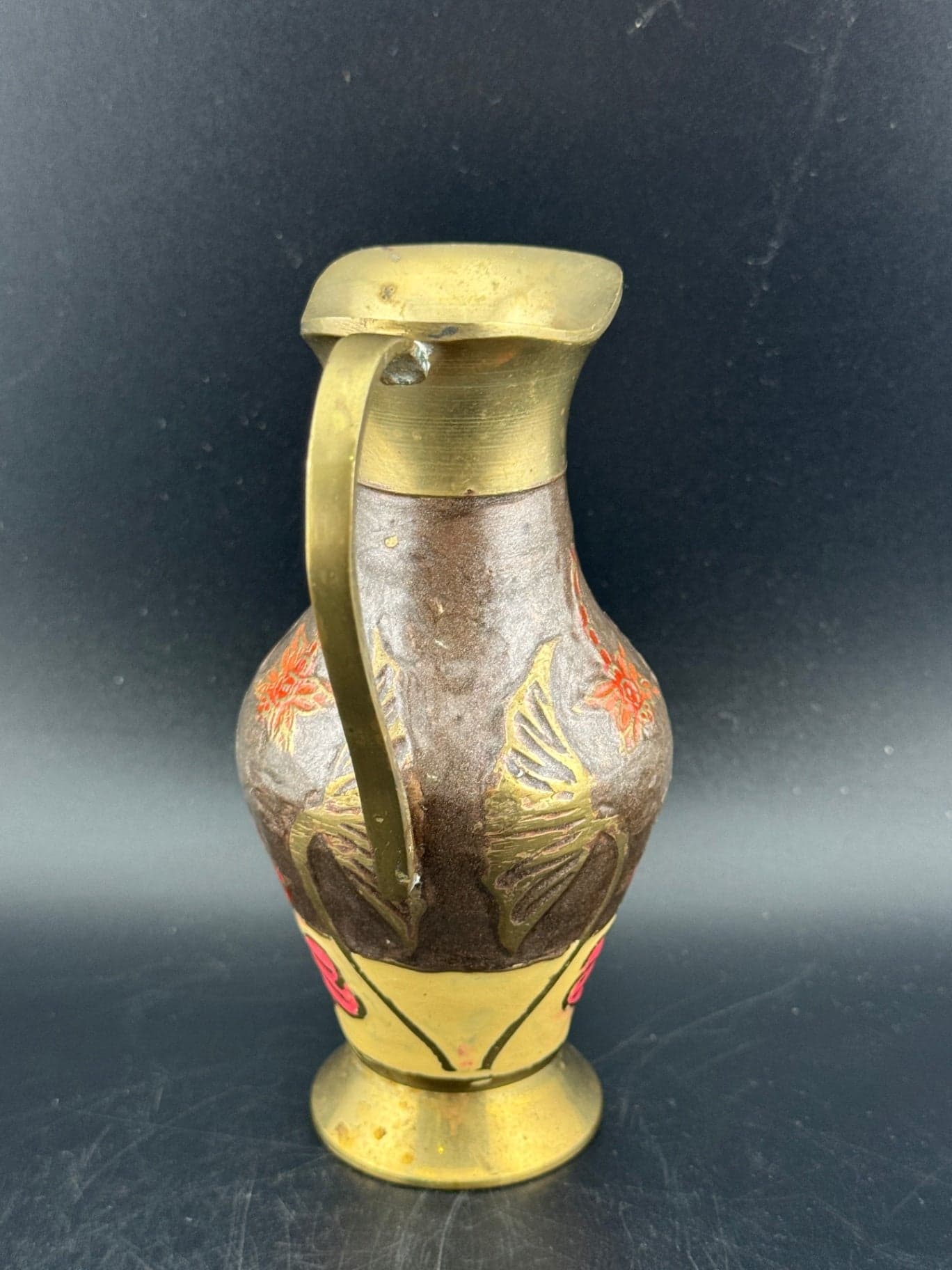 Vintage Brass Enamel Pitcher - Thumbnail 4